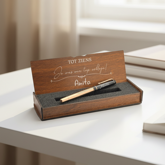 Personalisierter Stift in Holzbox – Abschied & Dankeschön-Geschenk