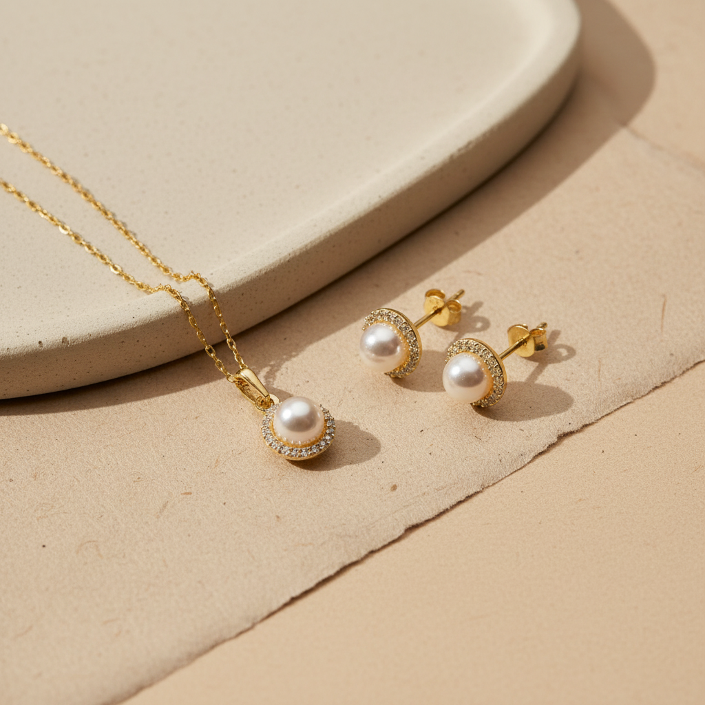LunaPearl 925 – Perlenkette & Ohrringe Set