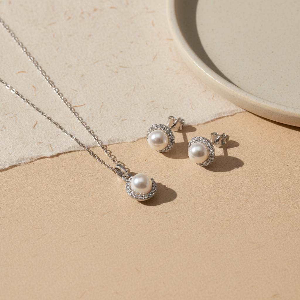 LunaPearl 925 – Perlenkette & Ohrringe Set 1