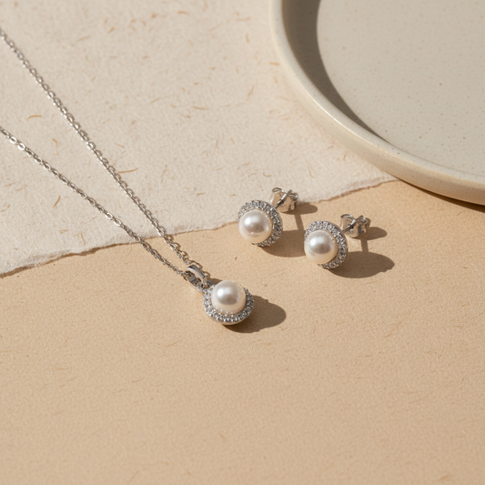 LunaPearl 925 – Perlenkette & Ohrringe Set 1