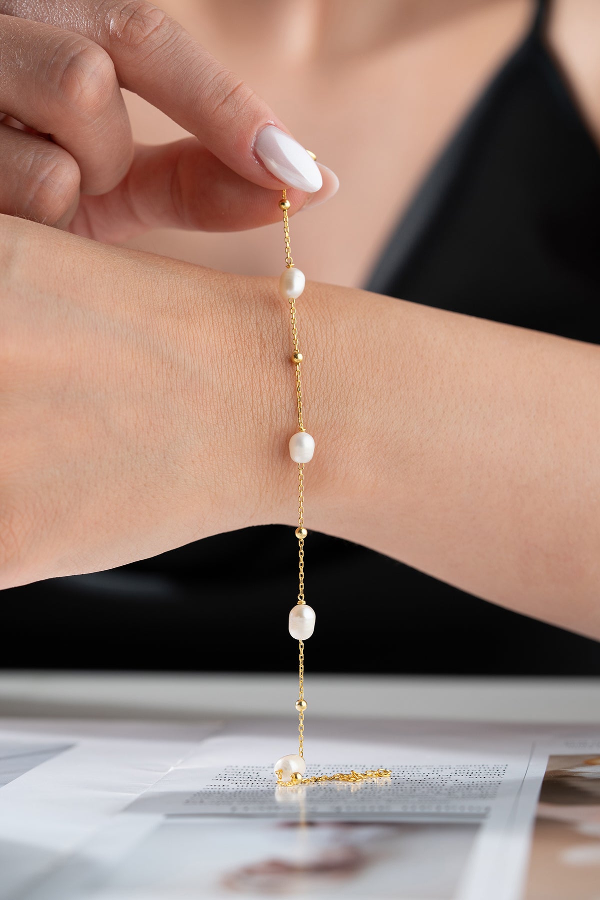 Feines Armband mit Perle und Gold vergoldet