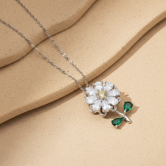 Spinnende Gänseblümchen-Halskette – 925er Sterlingsilber