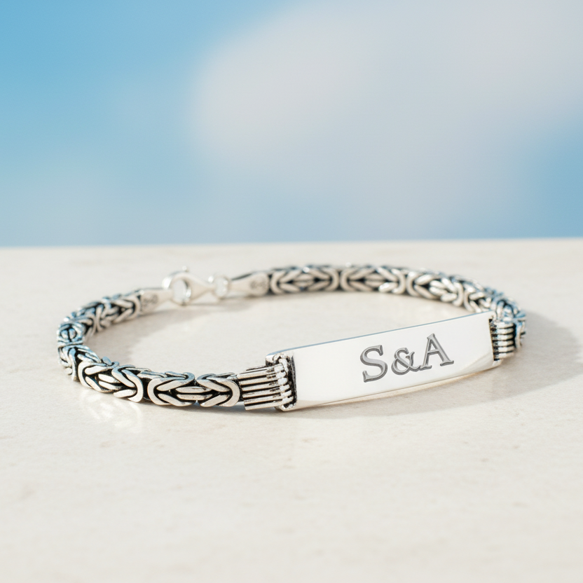 Silbernes Herrenarmband Königsglied mit Namen
