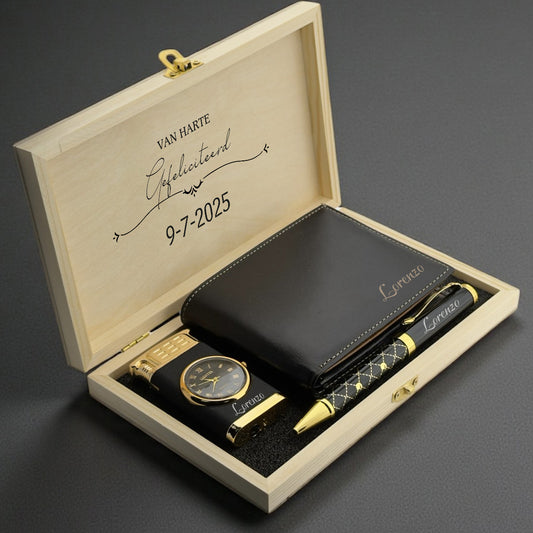 Personalisiertes Geschenkset für Herren – Geldbörse, Stift & Feuerzeug