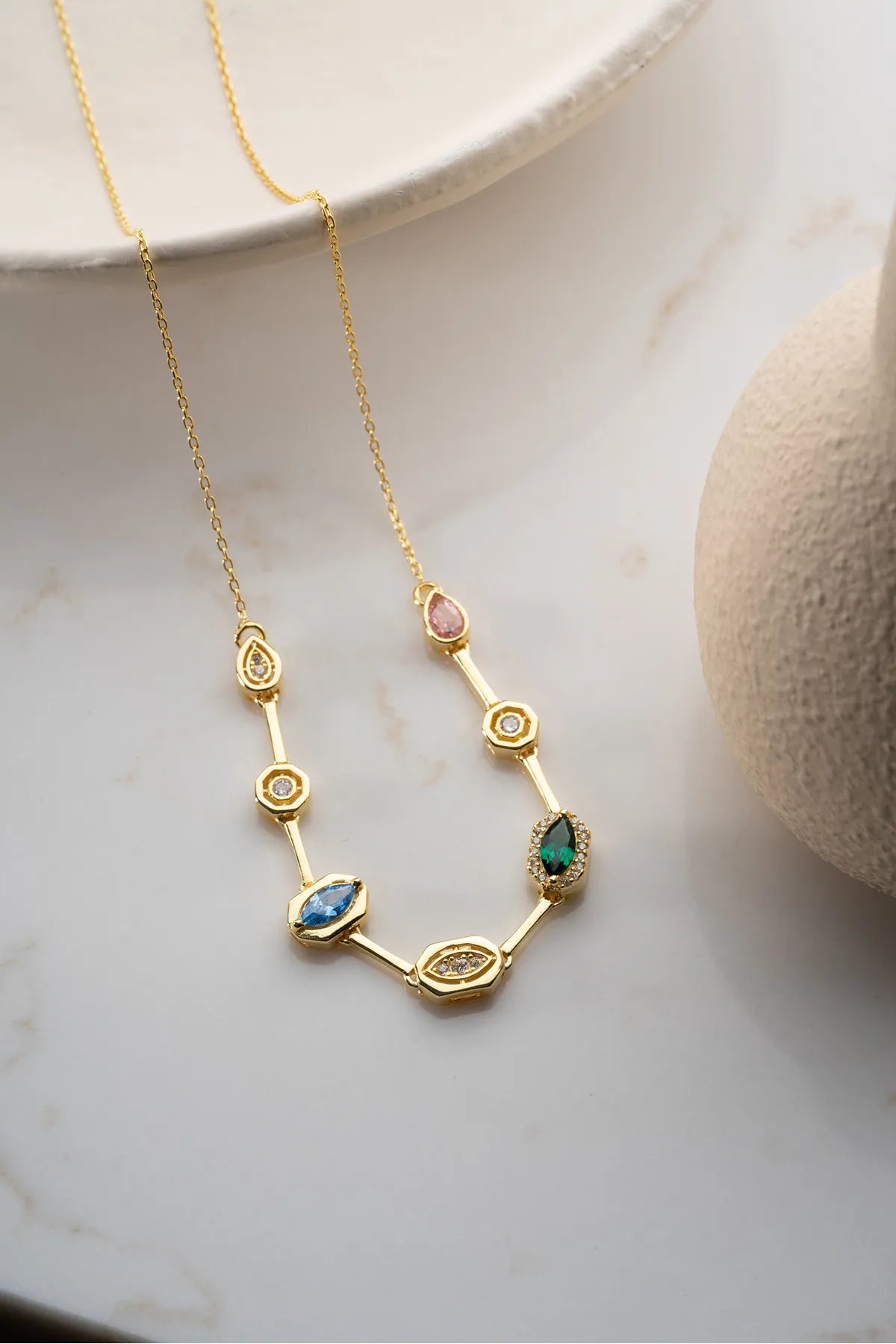 Serenay Ketting van 925 Zilver met Kleurrijke Stenen -1