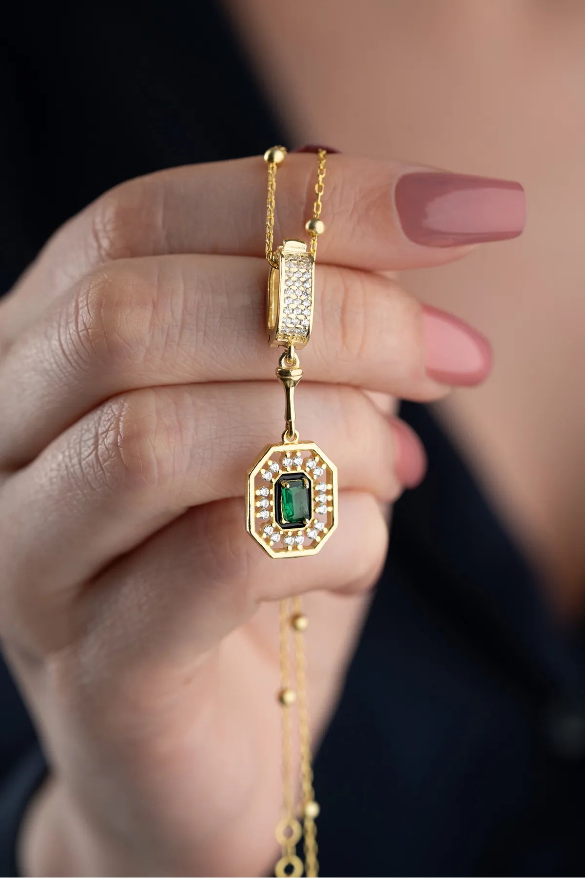 Serenay Ketting van 925 Zilver met Groene Steen