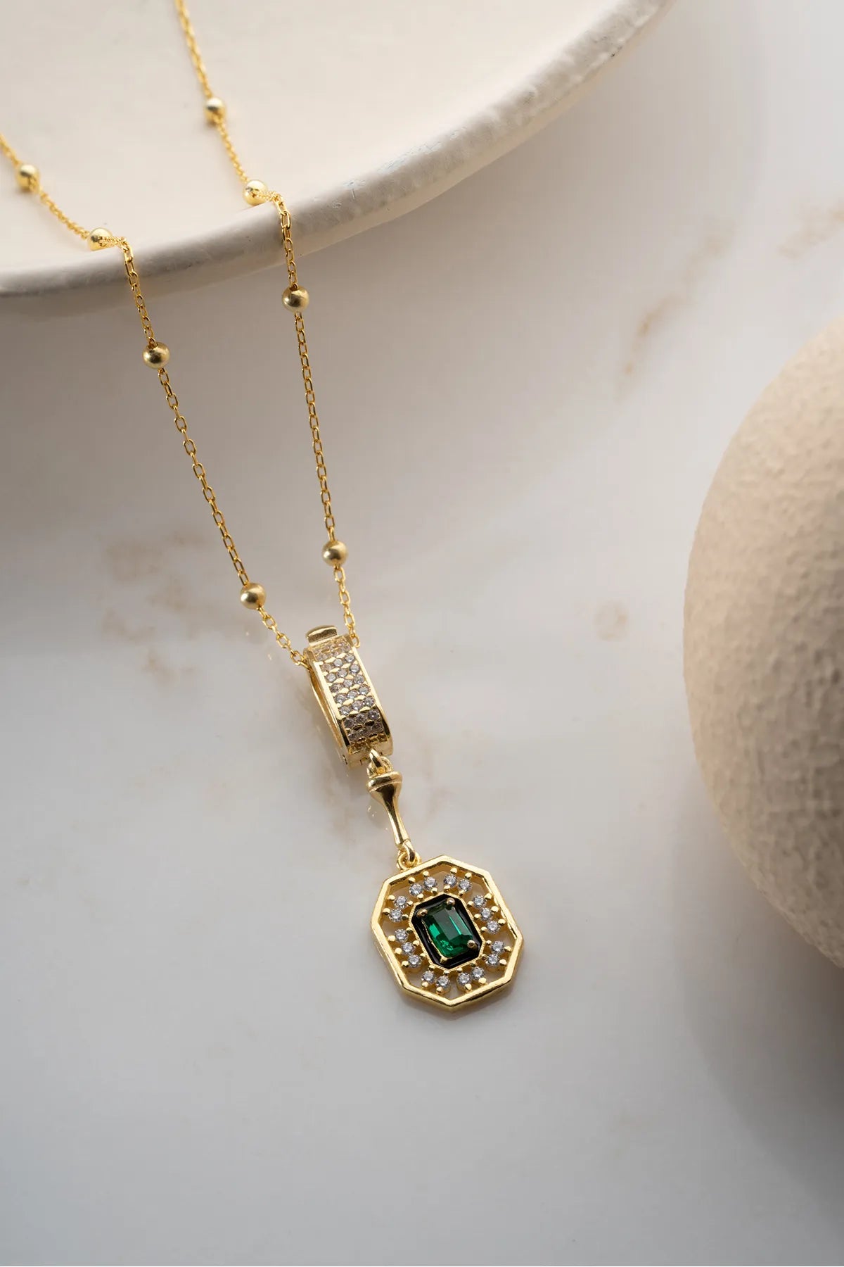 Serenay Ketting van 925 Zilver met Groene Steen
