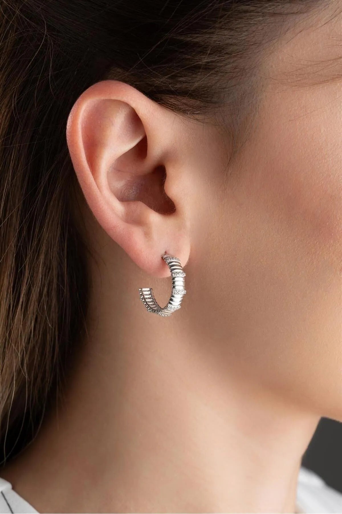 925 Sterling Zilveren Creolen met Bolletjes en Steentjes