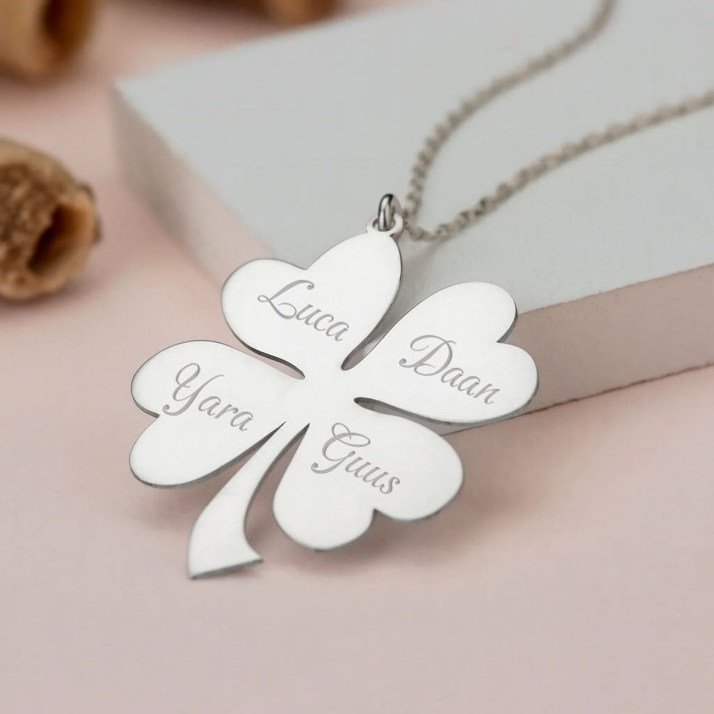 Personalisierte Klee vier Kette - 925 Sterlingsilber