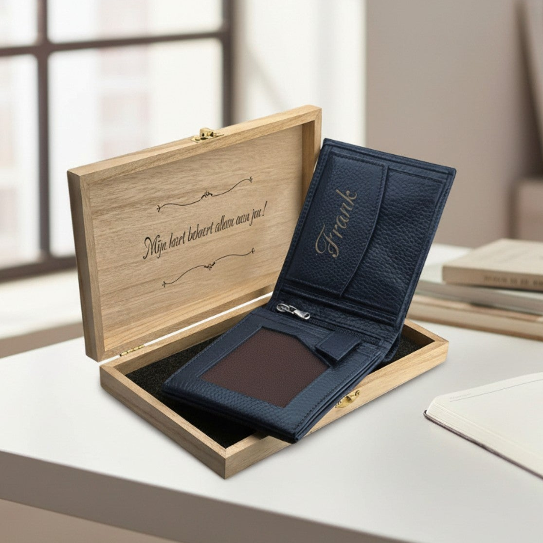 Dunkelblaue Lederbrieftasche BLW050-L