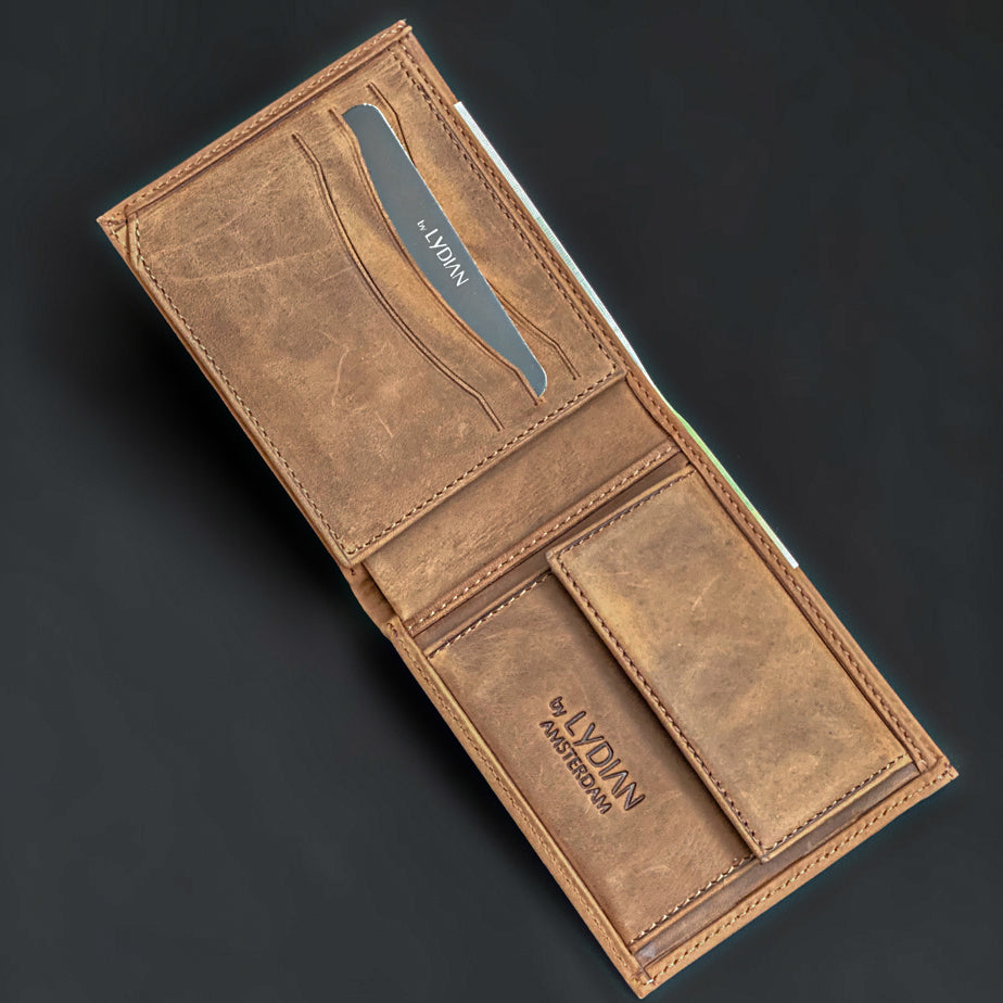Gravierte Lederbrieftasche – Braun – 1155CK