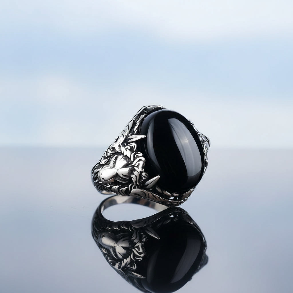 Silbermännerring mit Onyx