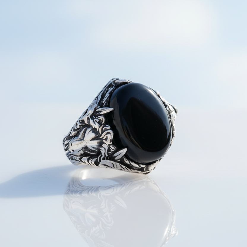 Silbermännerring mit Onyx