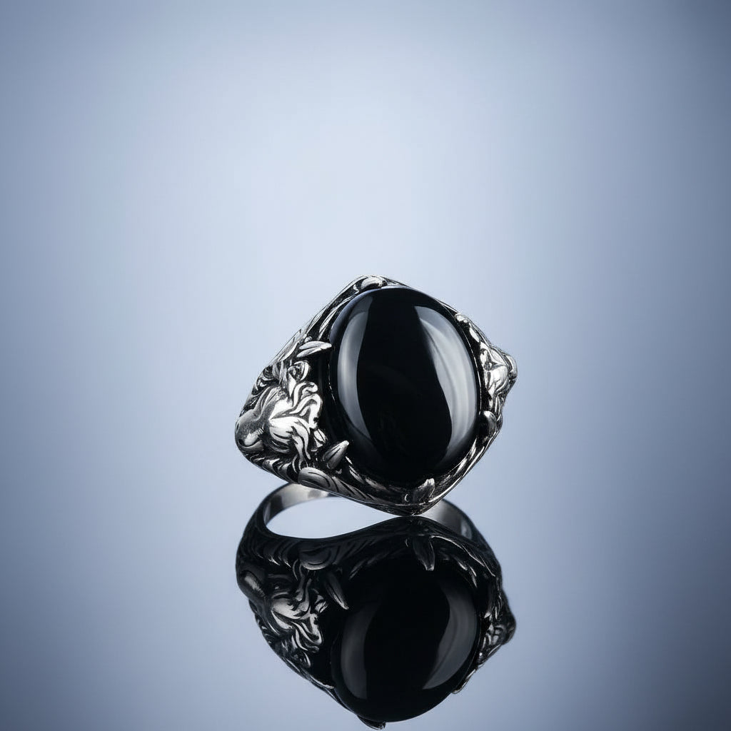 Silbermännerring mit Onyx