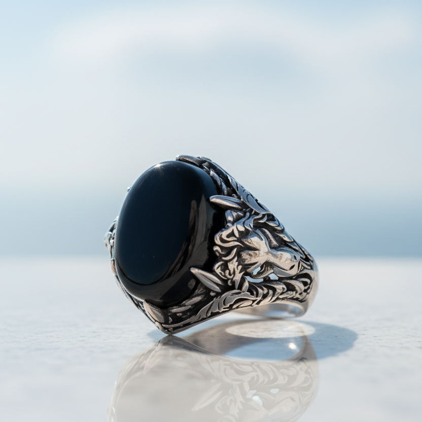 Silbermännerring mit Onyx