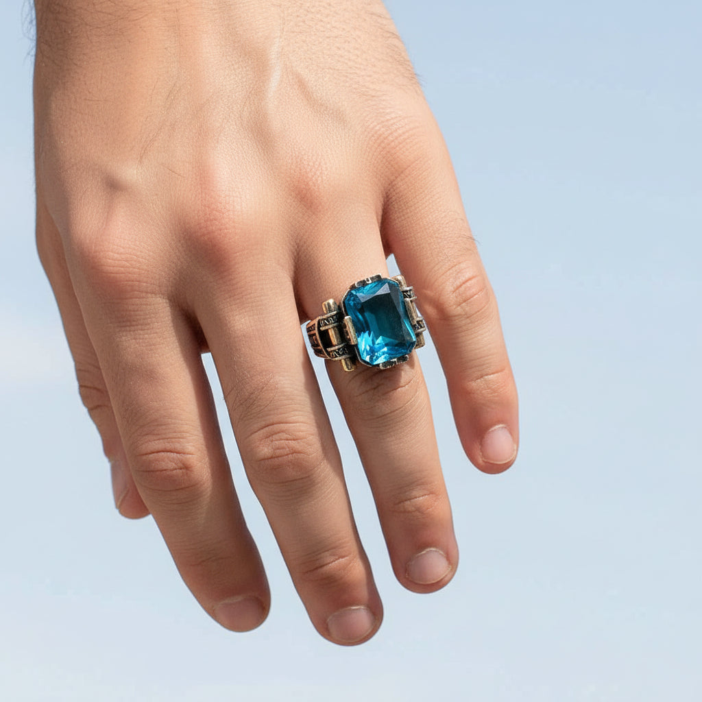 Herrenring mit blauem Stein CLMR0162