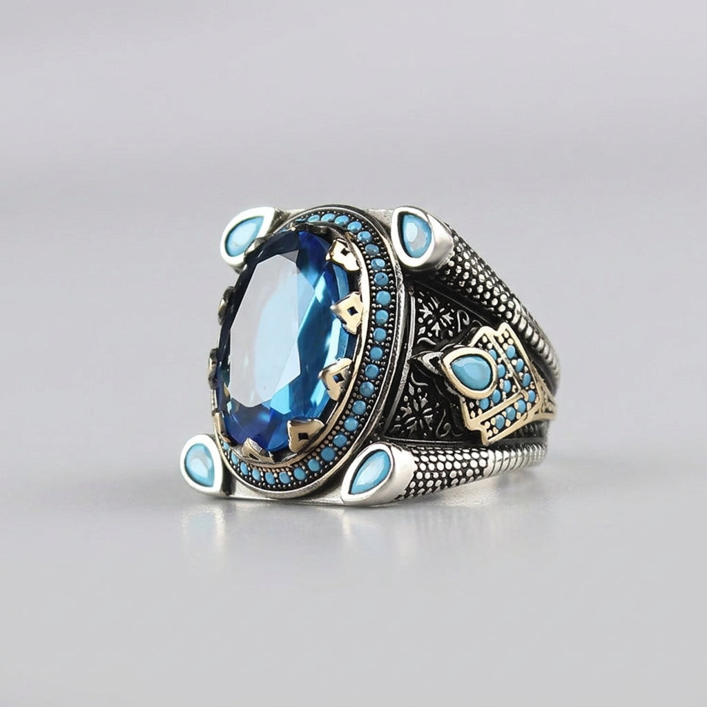 Ocean Blue Mystic Topas Herrenring | 925 Silber