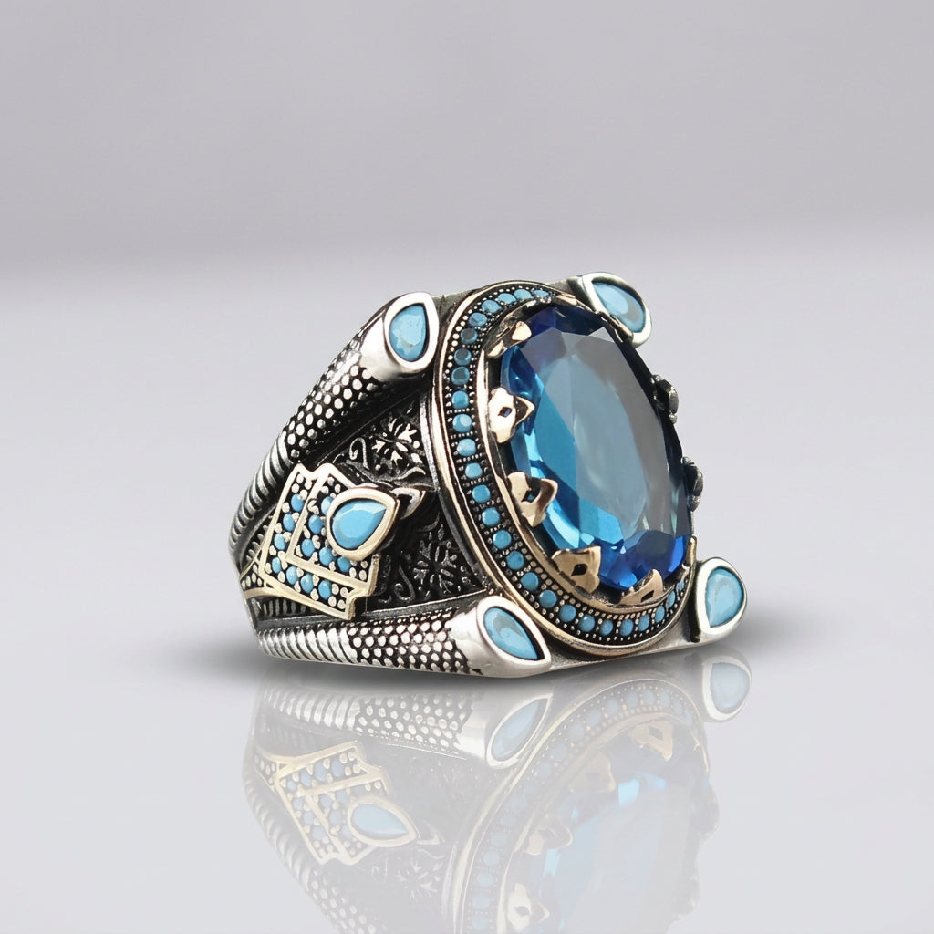 Ocean Blue Mystic Topas Herrenring | 925 Silber