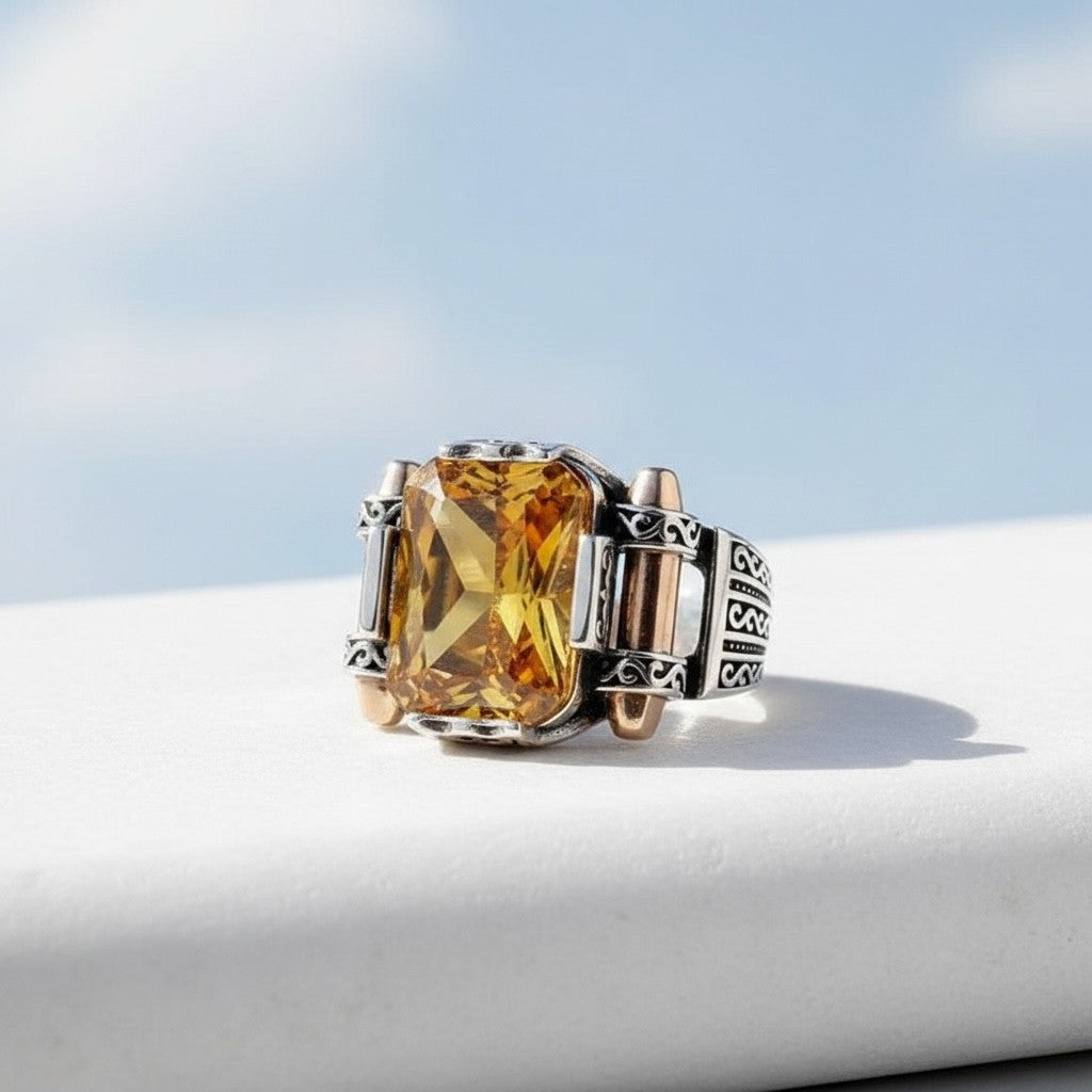 Herrenring mit gelber Zirkonia - 925 Sterlingsilber