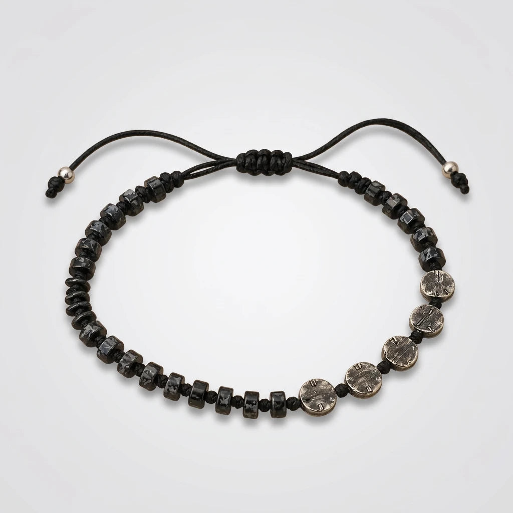 Sneeuwvlok Obsidiaan Macramé Herenarmband | 925 Zilver