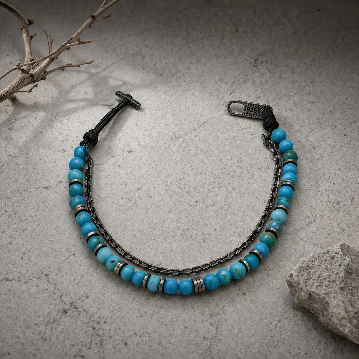 Turkoois Macramé Herenarmband | 925 Zilver