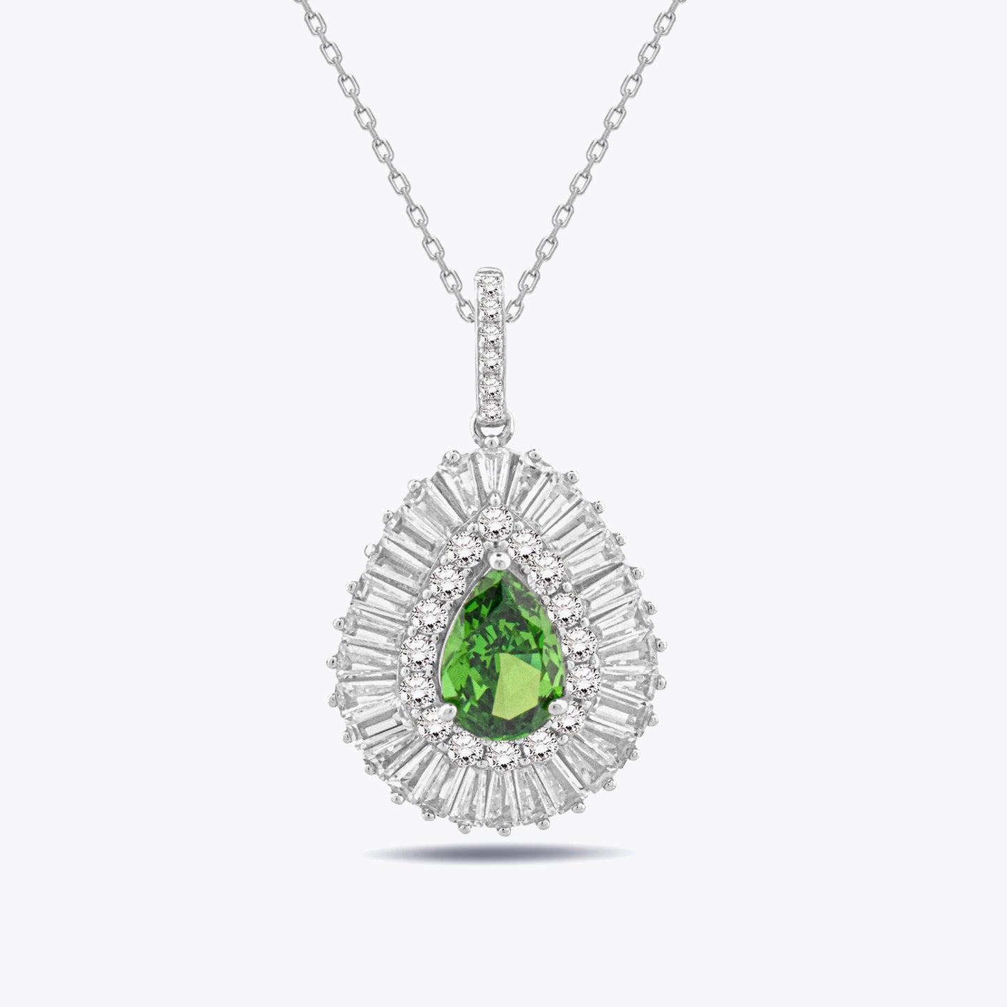 925 Sterling Zilveren Ketting met Baguette Groene Zirkonia