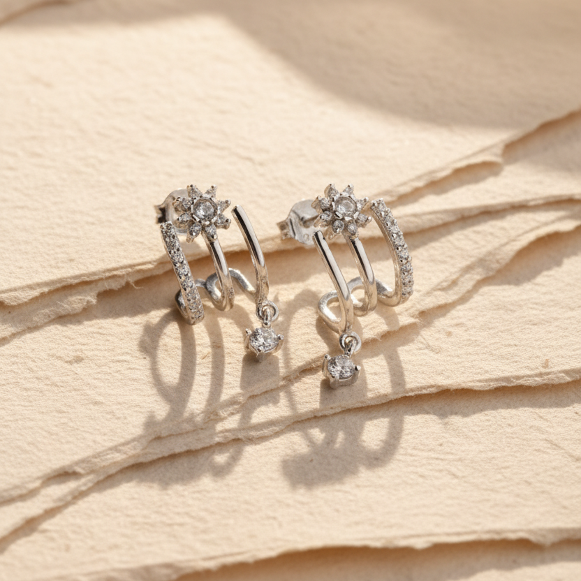 Layered Oorbellen met Zirkonia | 925 Zilver