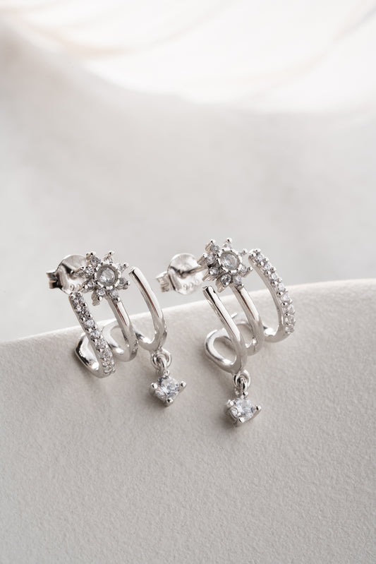 Layered Oorbellen met Zirkonia | 925 Zilver