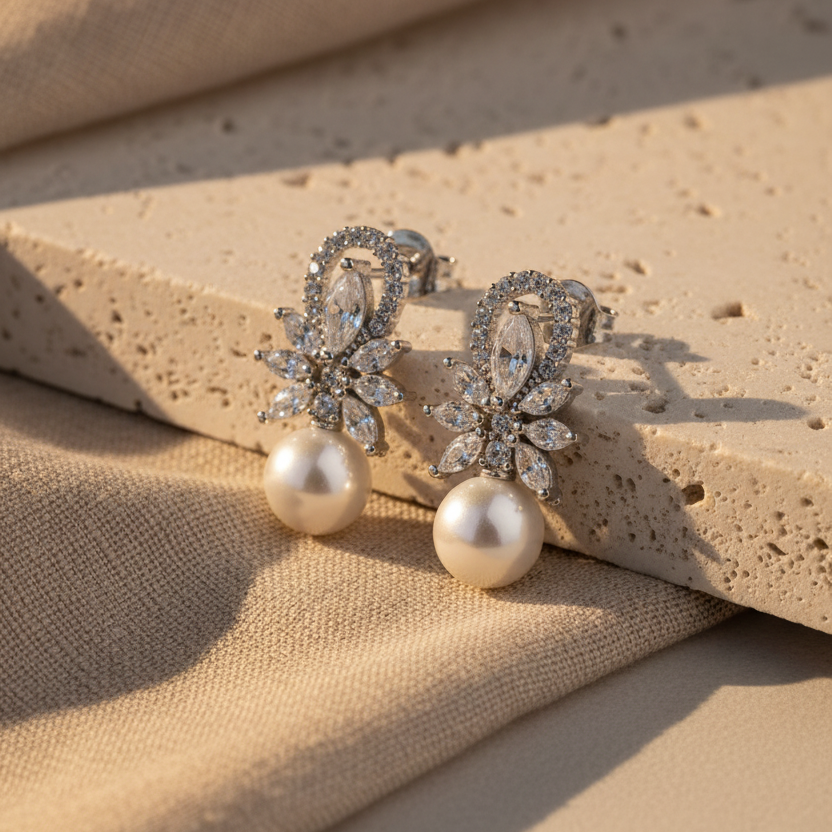 Parel Oorbellen met Zirkonia | 925 Zilver