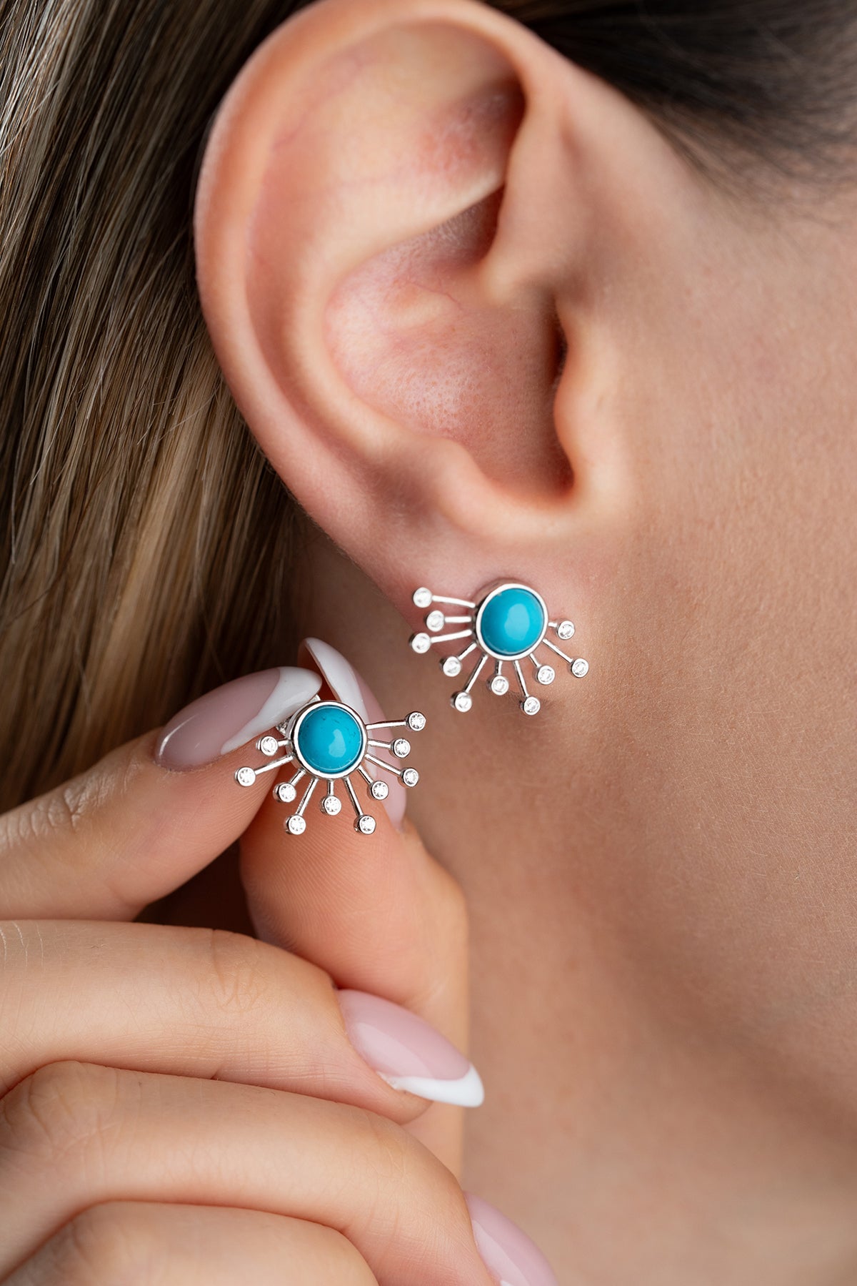Turquoise Oorbellen met Zirkonia | 925 Zilver