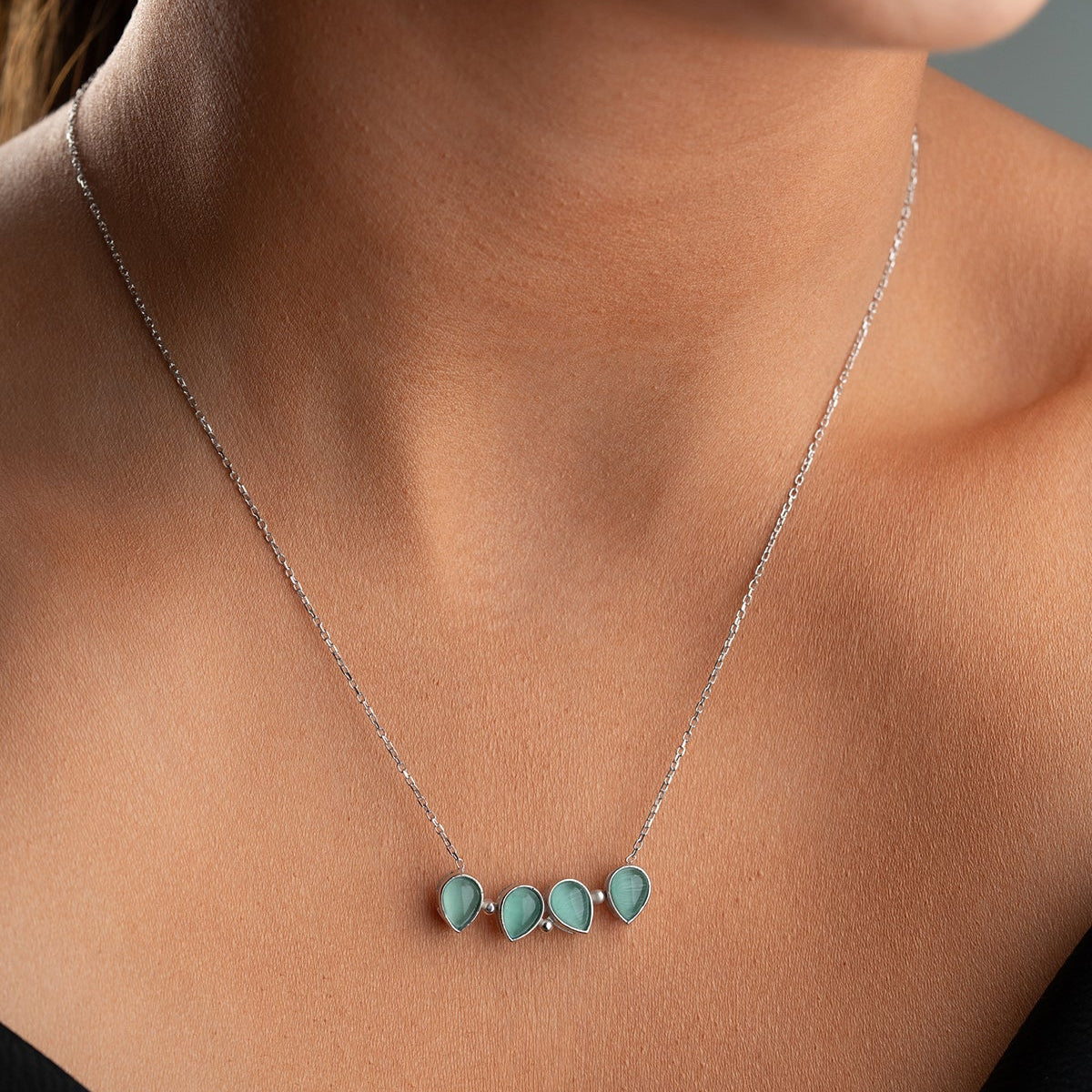 Klaver Ketting met Groene Steen | 925 Zilver