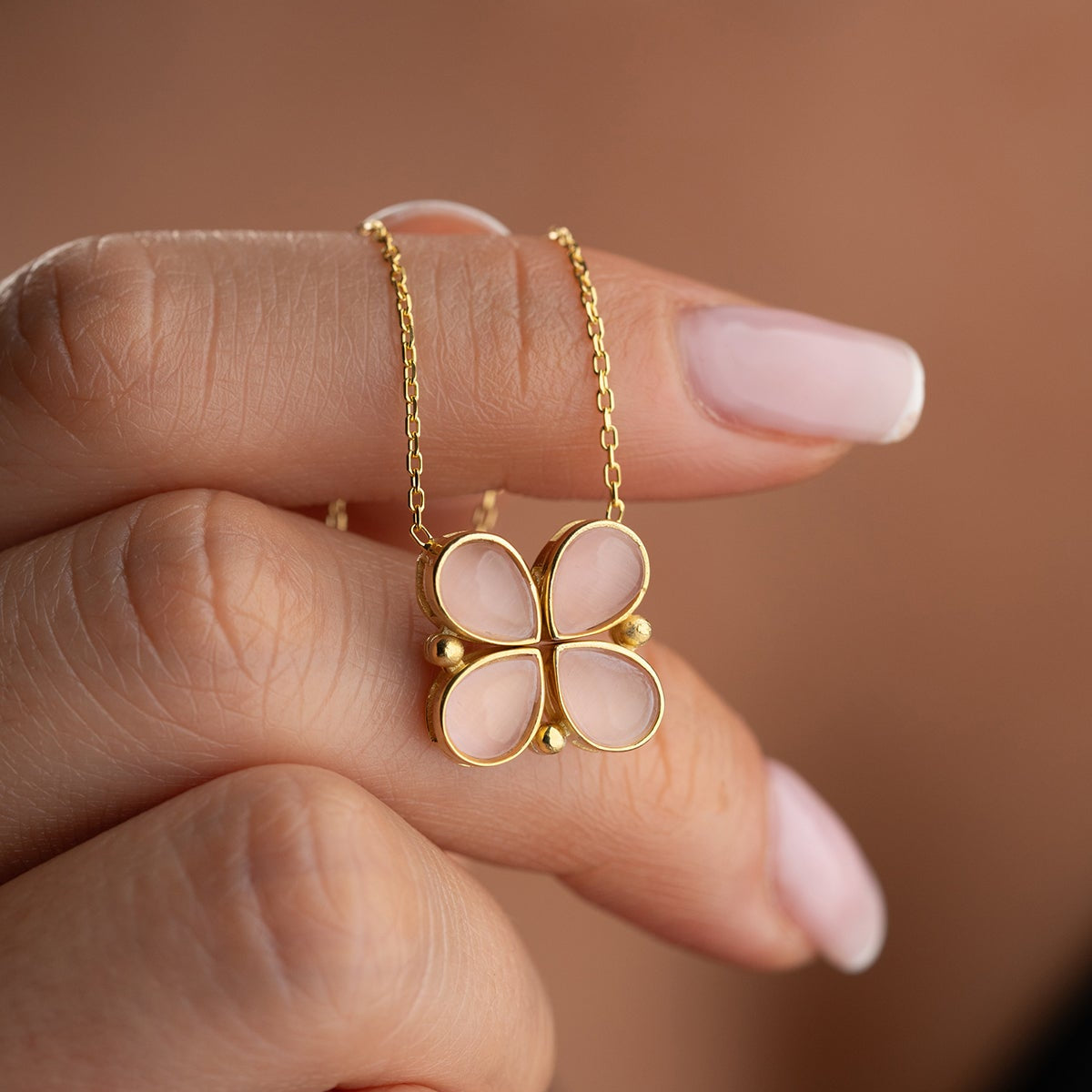 Klaver Ketting met Roze Stenen | 925 Zilver