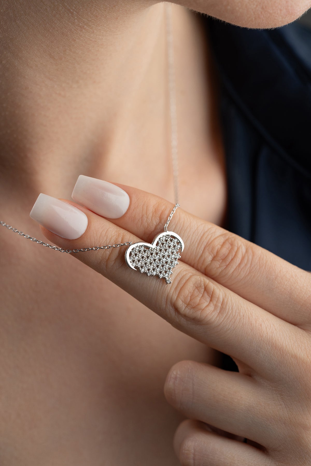 Hart Ketting met Steentjes – 925 Zilver