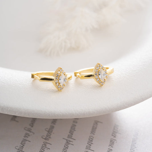 925 Sterling Silver Hoop Earrings with Marquise Stone