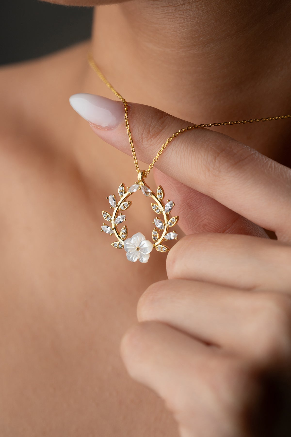 Zirkonia Bloemen Ketting - 925 Zilver Verguld