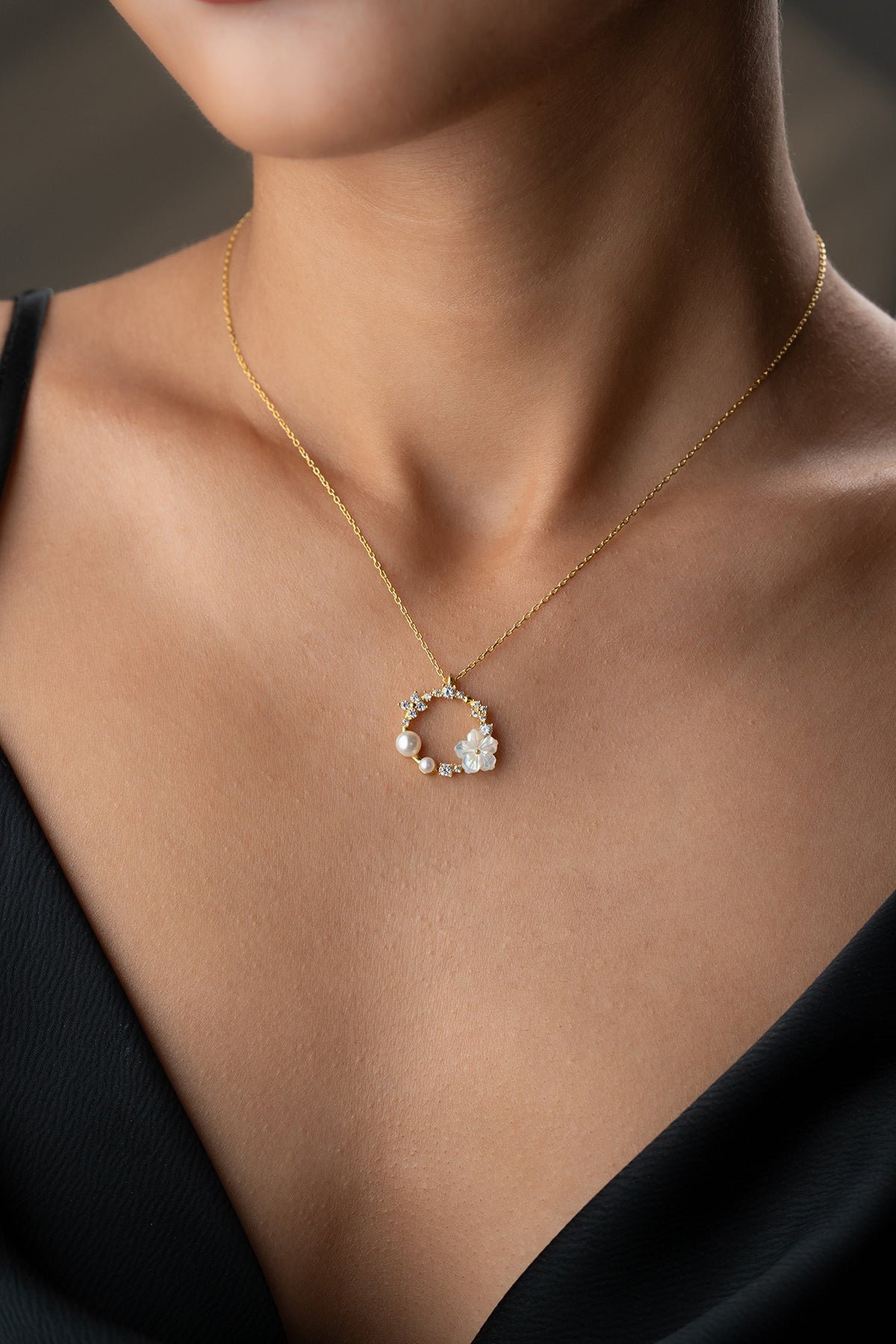 Ketting met Parel & Bloem - 925 Zilver Verguld