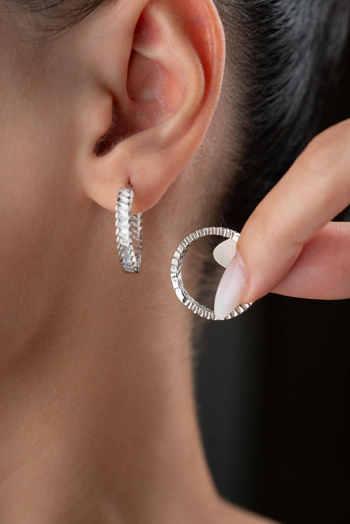 925 Sterling Zilveren Hoepeloorbellen met Baguette Stenen