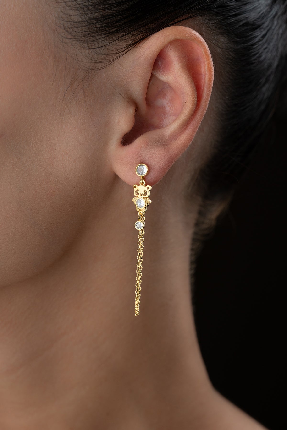 Hangende Panda Oorbellen met Ketting - 925 Zilver