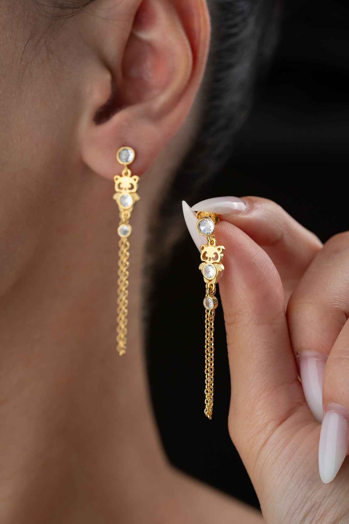 Hangende Panda Oorbellen met Ketting - 925 Zilver