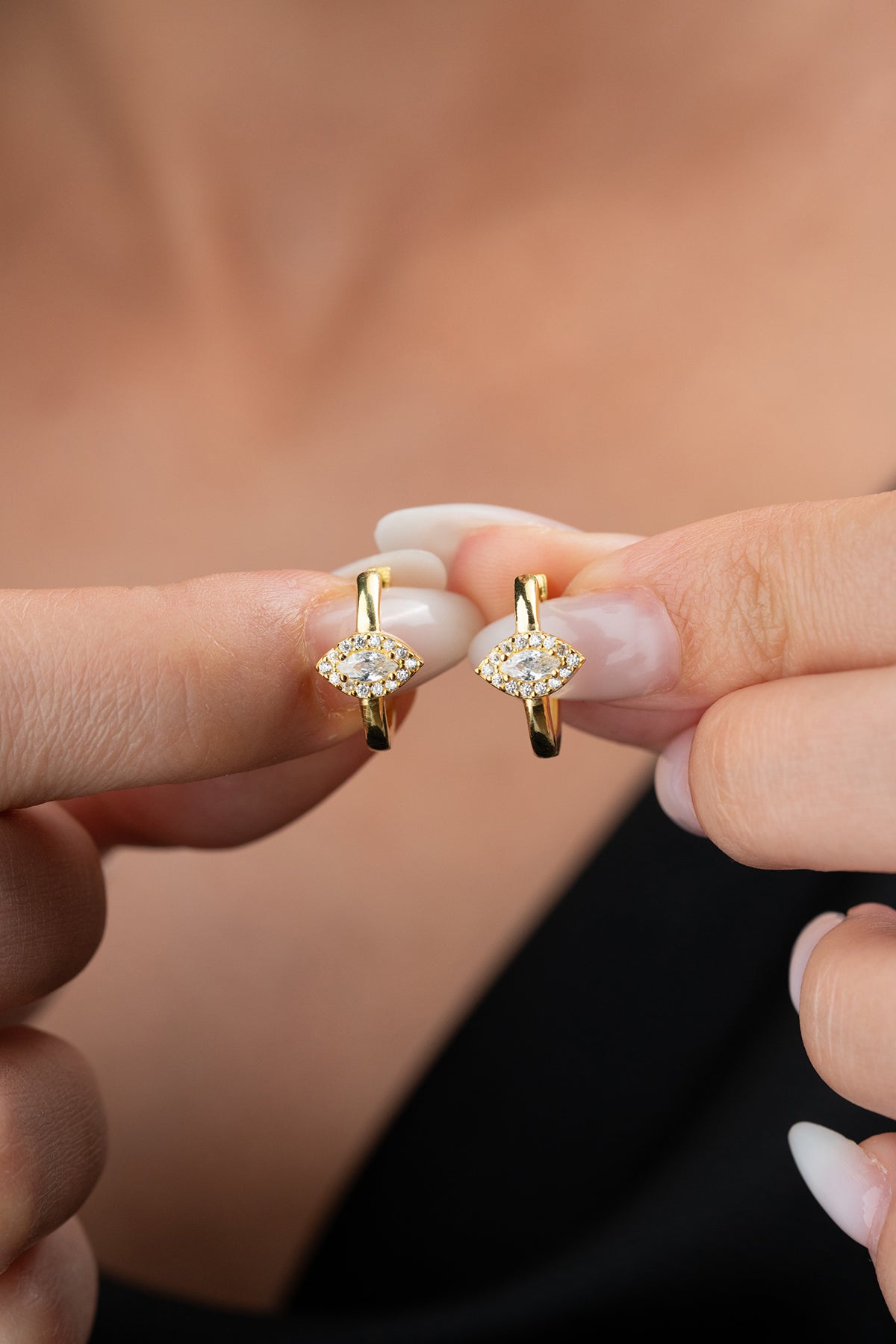 925 Sterling Silver Hoop Earrings with Marquise Stone
