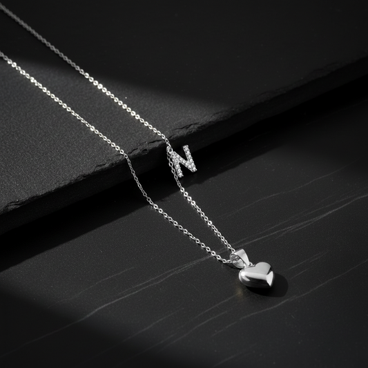 925 Sterling Silber Halskette mit Herz und Buchstaben