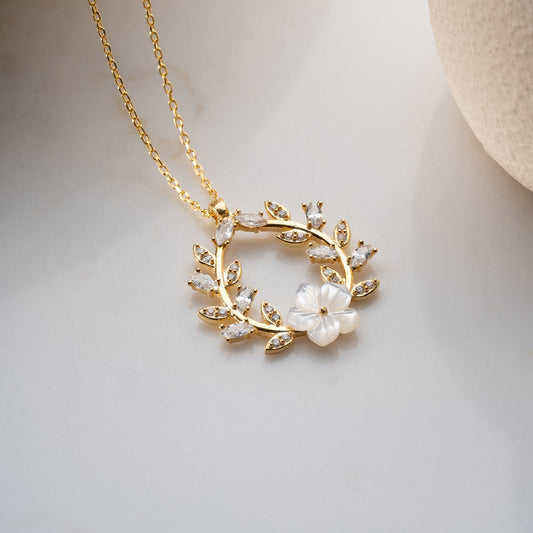 Zirkonia Bloemen Ketting - 925 Zilver Verguld