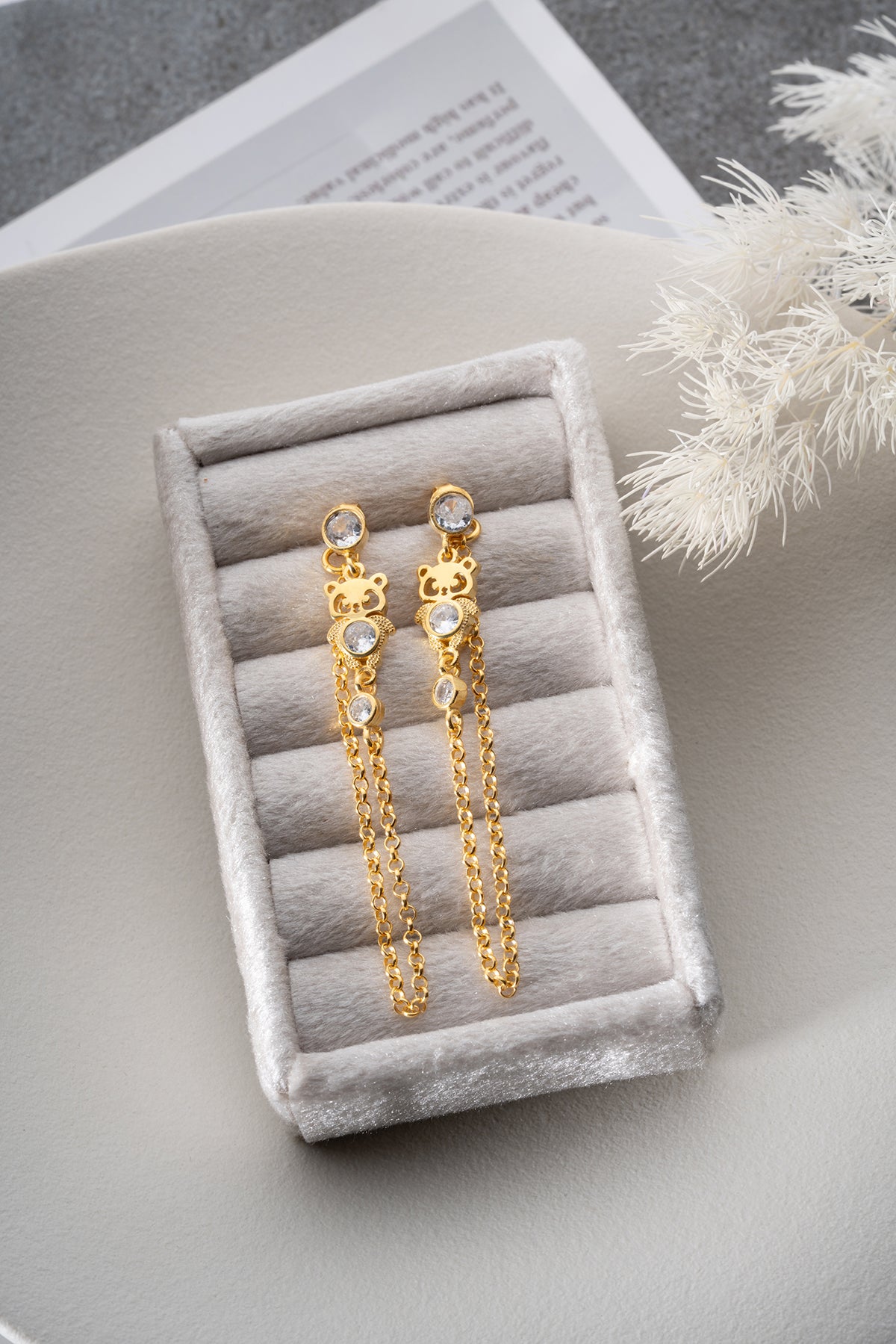 Hangende Panda Oorbellen met Ketting - 925 Zilver