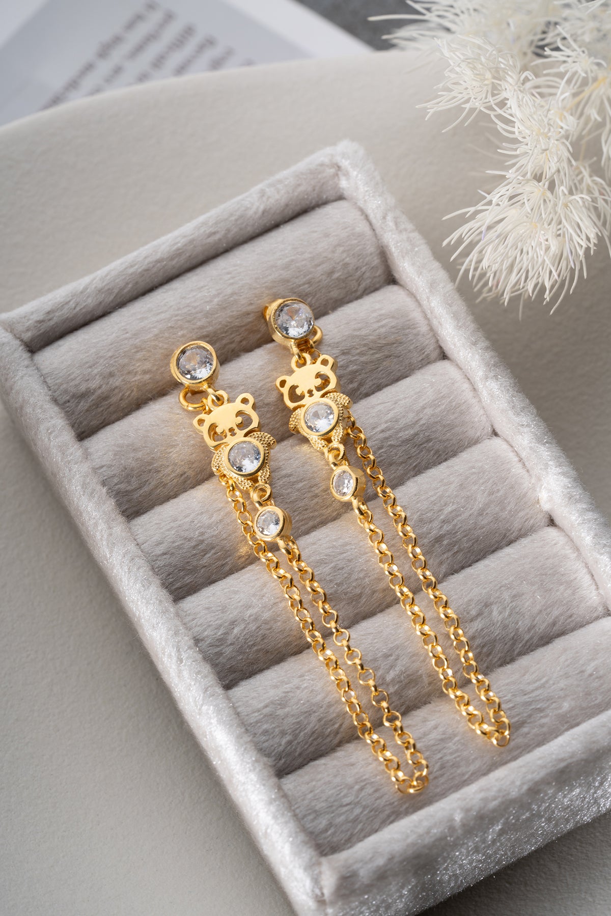 Hangende Panda Oorbellen met Ketting - 925 Zilver