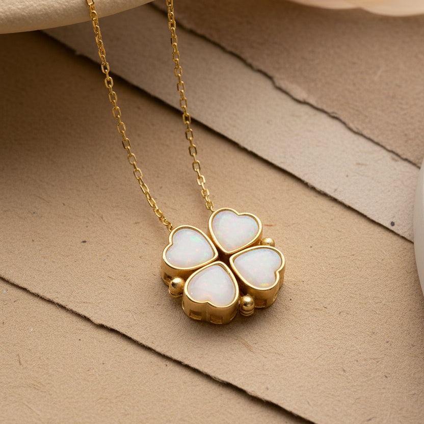 Klaver Ketting met Witte Steen | 925 Zilver