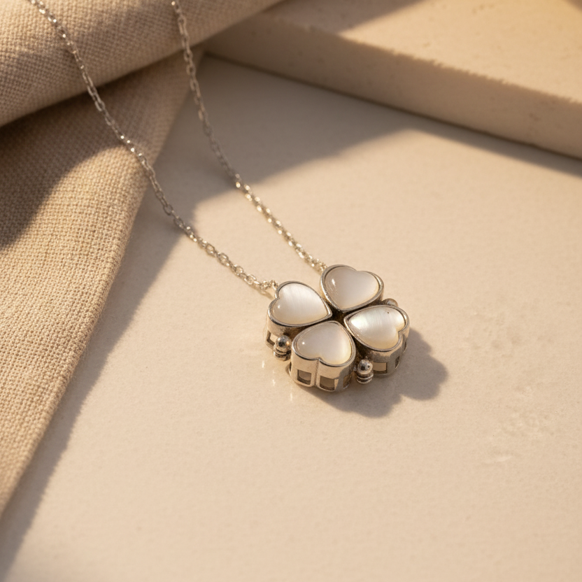 Klaver Ketting met Witte Steen | 925 Zilver