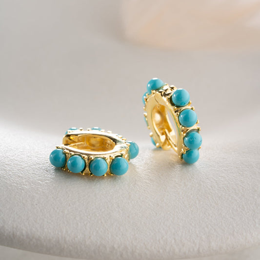 Turquoise creolen van 925 sterling zilver met goudkleurige afwerking