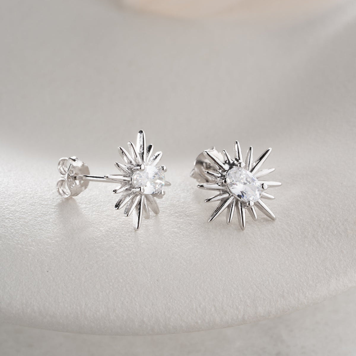 Poolster oorbellen van 925 sterling zilver met witte zirkonia