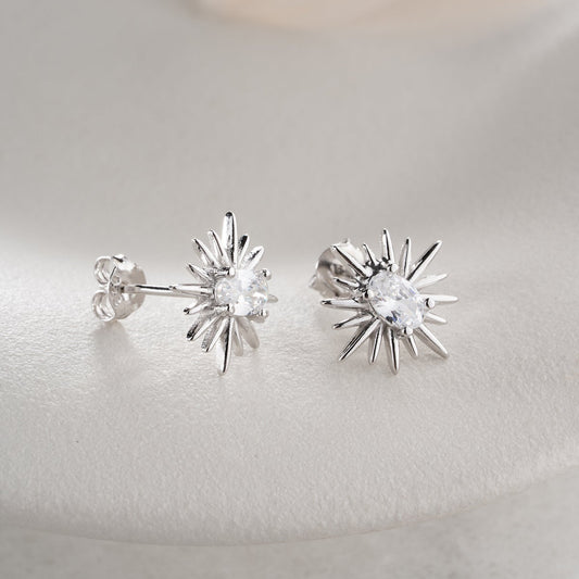 Poolster oorbellen van 925 sterling zilver met witte zirkonia