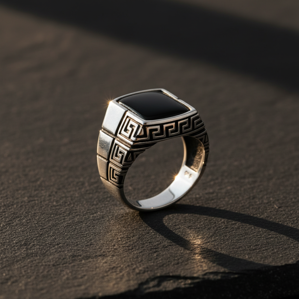 Silberner Herrenring mit Onyx
